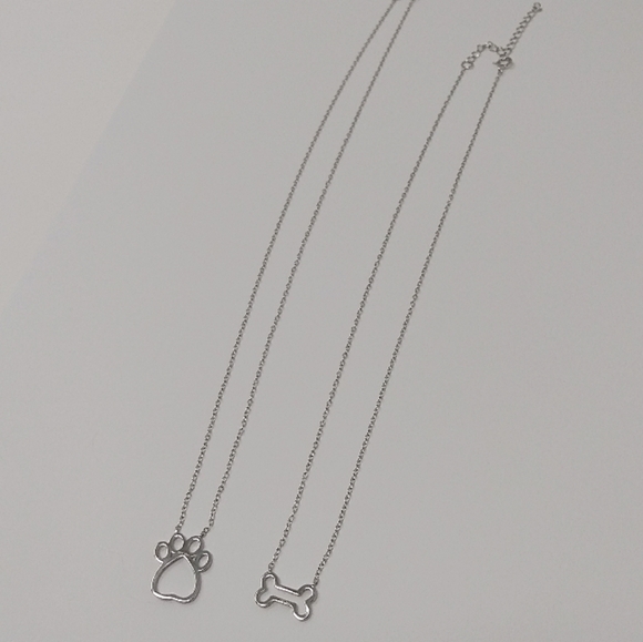 New sterling silver 925 dog paw print bone pendant double necklace - Picture 5 of 9